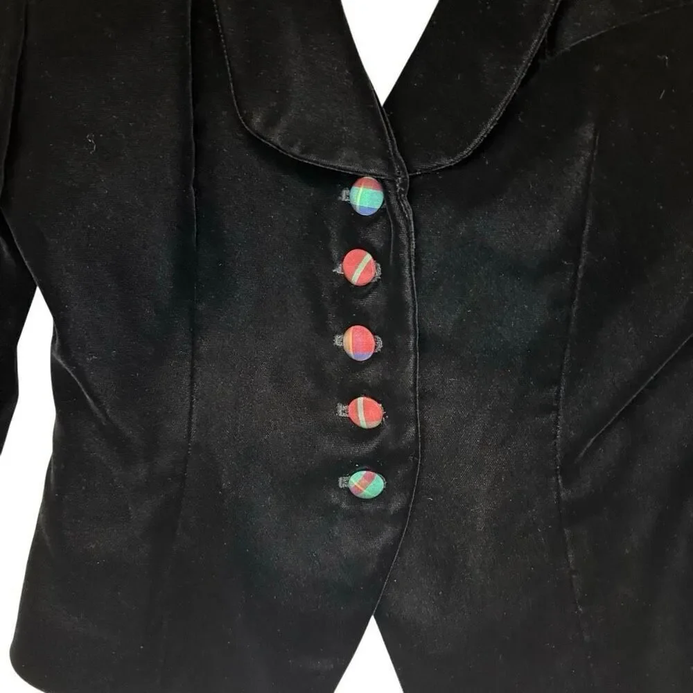 Vintage Charter Club Black Velvet Classic Holiday Blazer W/Covered Buttons Size4